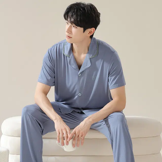 芬腾可安 气质舒适带胸垫休闲宿舍外出都可穿亲肤家居服短袖长裤春夏季睡衣套装 男女同款