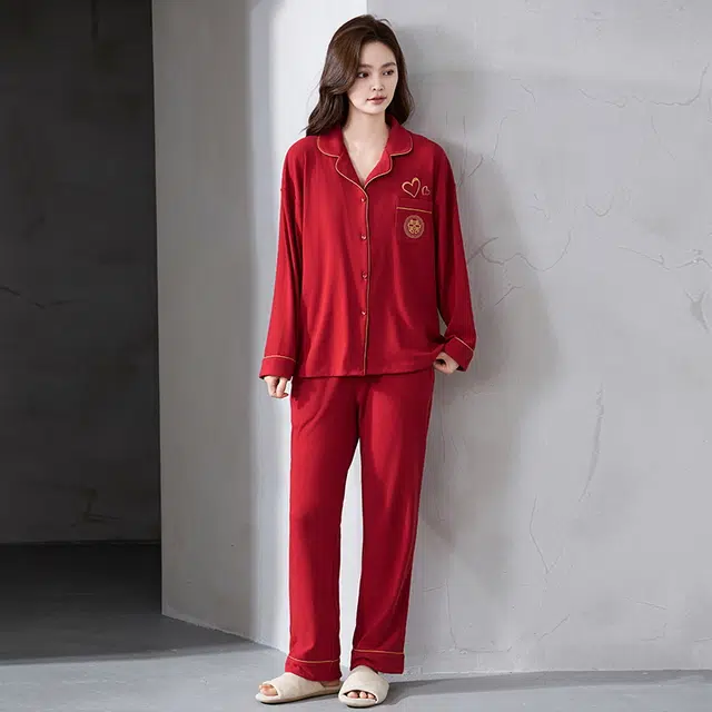芬腾可安 喜庆秋冬季情侣款亲肤显瘦保暖柔软舒适家居服睡衣套装 女款