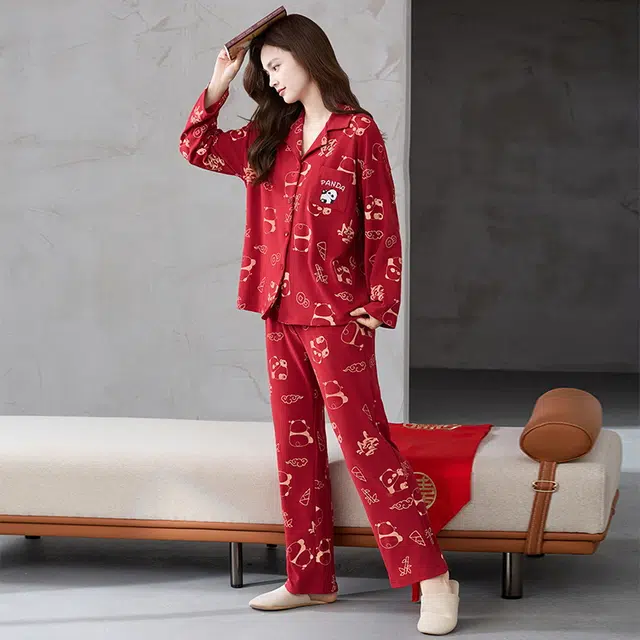 芬腾可安 喜庆秋冬季情侣款保暖柔软亲肤显瘦舒适家居服睡衣套装 女款
