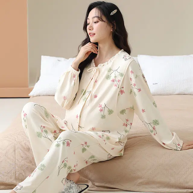芬腾可安 外出可穿柔软舒适透气春秋哺乳期可穿的月子家居服睡衣套装 女款