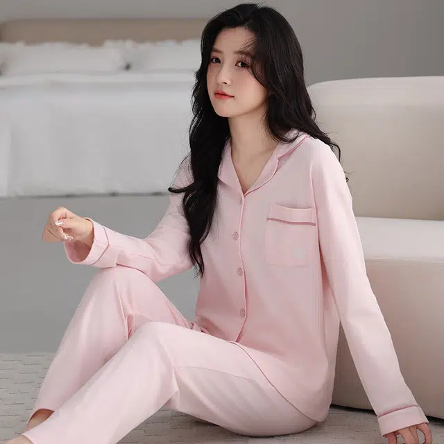 芬腾可安 秋冬休闲简约显瘦舒适开衫纯棉亲肤透气家居服睡衣套装 女款