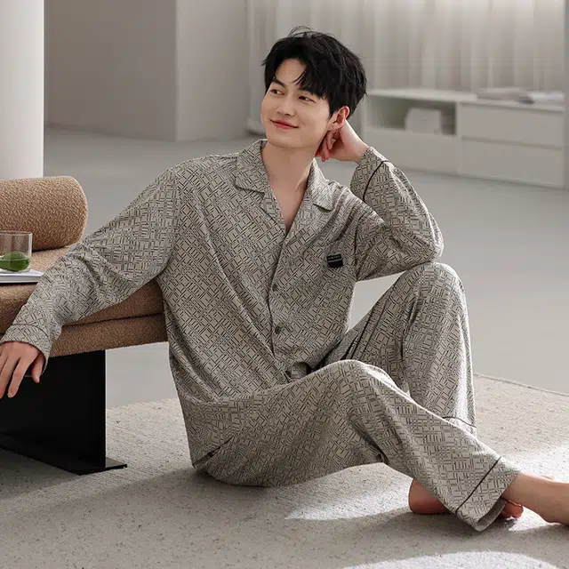 芬腾可安 秋冬外出可穿的加厚保暖舒适开衫透气不闷亲肤简约家居服睡衣套装 男款