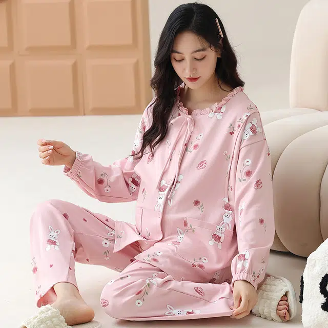芬腾可安 外出可穿柔软舒适休闲春秋哺乳期可穿的亲肤月子家居服睡衣套装 女款