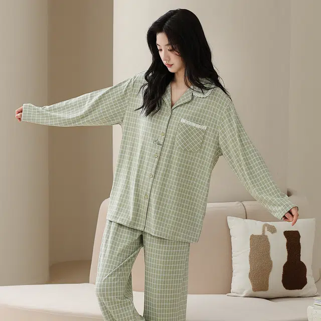 芬腾可安 秋冬季精致浅色系设计感亲肤情侣款加厚显瘦家居服睡衣套装 女款