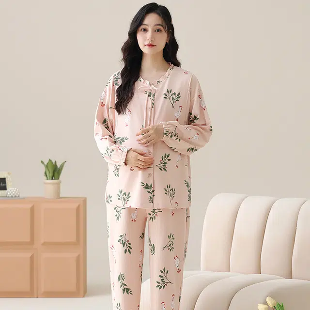 芬腾可安 外出可穿柔软舒适休闲春秋哺乳期可穿的月子家居服睡衣套装 女款