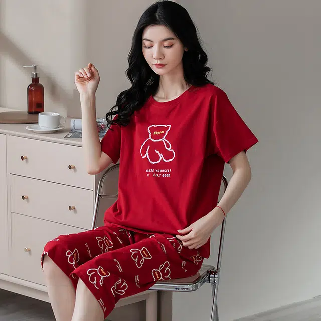 芬腾可安 休闲纯棉带胸垫设计感透气宿舍可穿简约舒适活力气质甜美轻盈青春亲肤家居服春夏季睡衣套装 女款