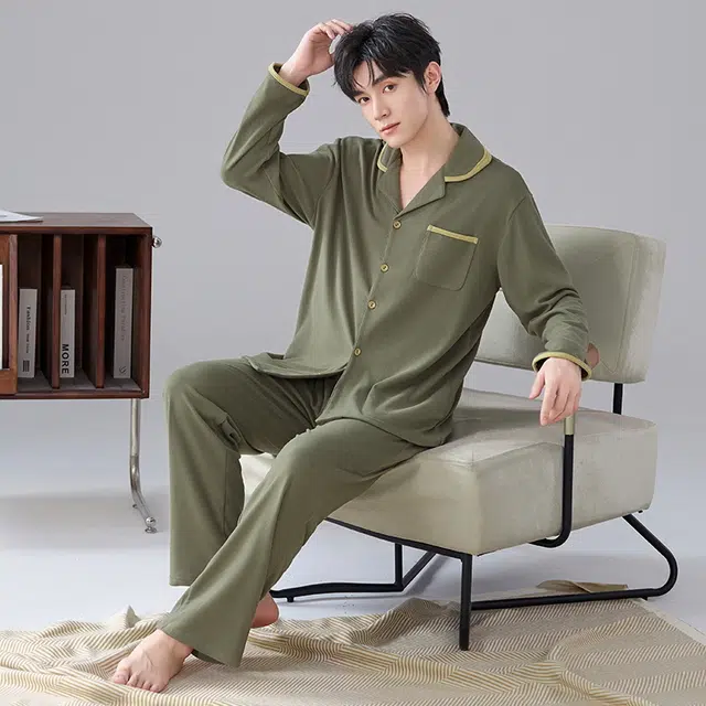 芬腾可安 秋冬季经典保暖锁温亲肤简约外出可穿少年感开衫家居服睡衣套装 男款