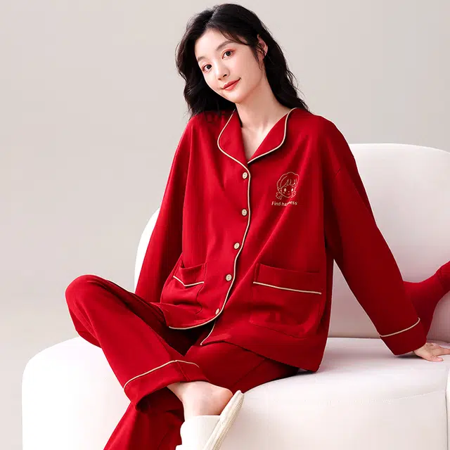 芬腾可安 情侣款春秋少女气质本命年亲肤柔软舒适家居服睡衣套装 女款