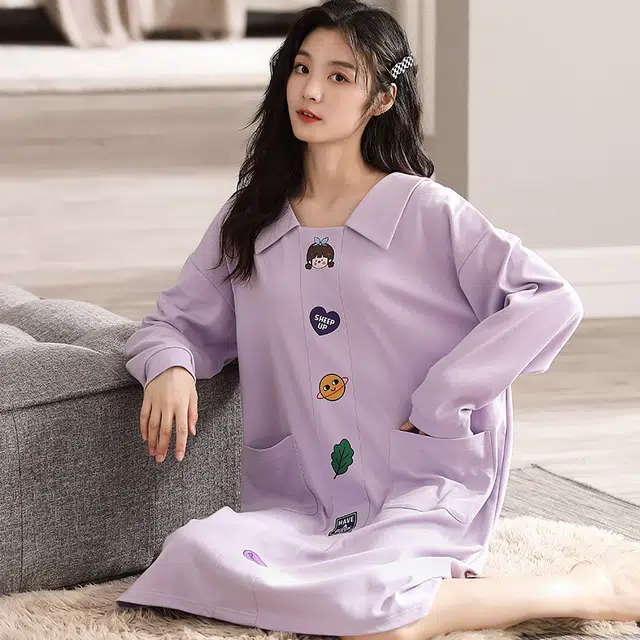 芬腾可安 春秋季柔软纯棉气质少女感亲肤家居裙睡裙 女款