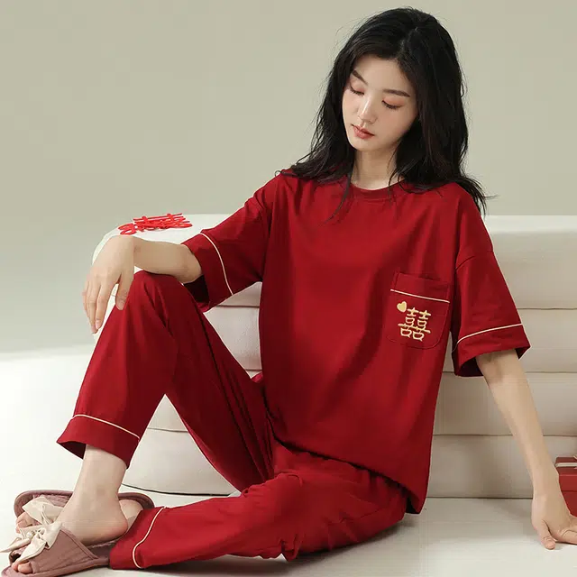 芬腾可安 设计感春夏季套头情侣款时尚舒适亲肤细腻家居服睡衣套装 女款