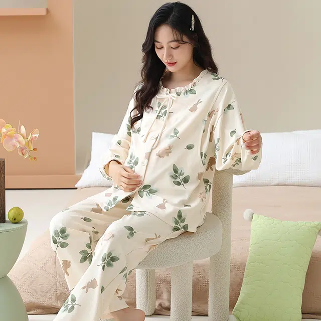 芬腾可安 外出可穿柔软舒适春秋哺乳期可穿的月子家居服睡衣套装 女款