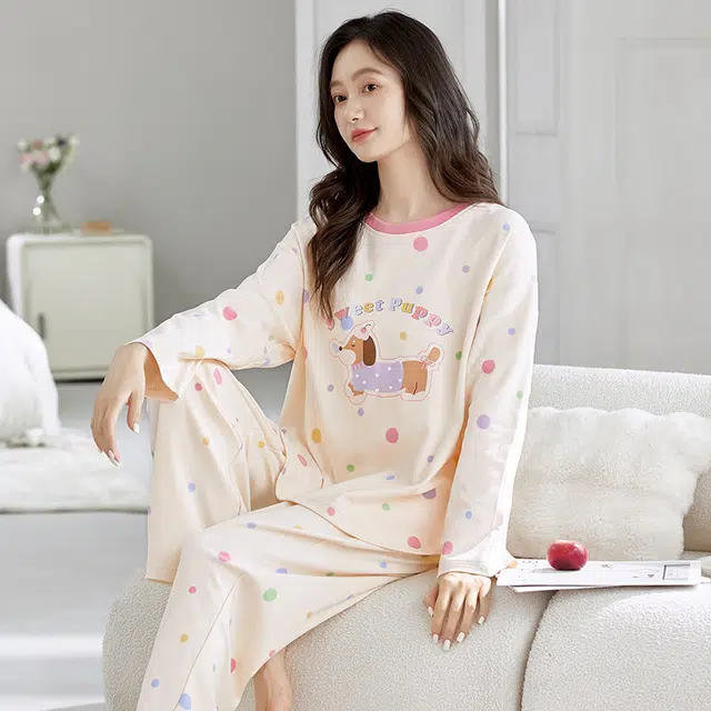 芬腾可安 春秋季简约纯棉经典设计感少女感显瘦遮肉舒适家居服睡衣套装 女款