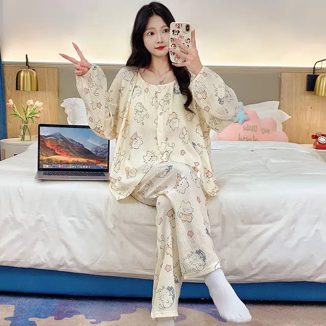 芬腾可安 带胸垫一体式亲肤柔软家居服可外穿睡衣套装 女款
