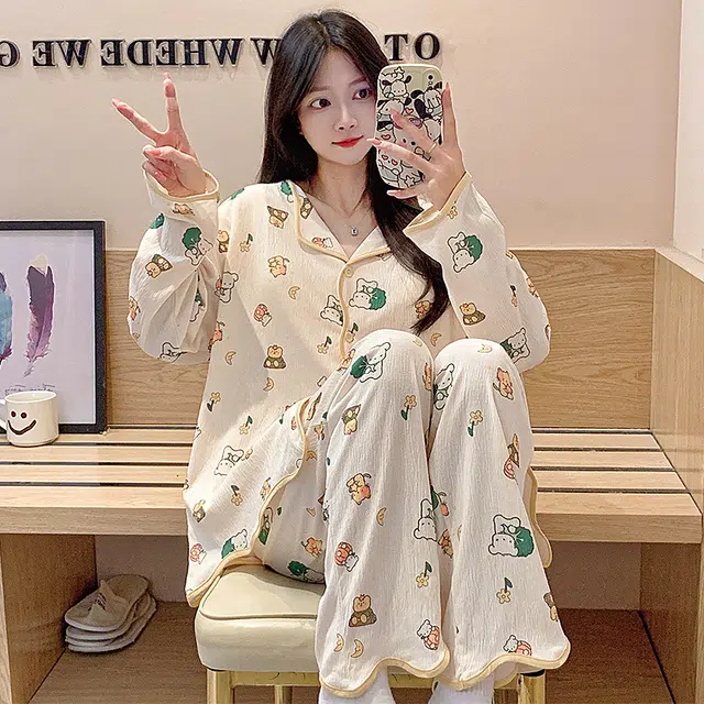 芬腾可安 可外穿春秋杯垫一体休闲少女轻盈开衫亲肤舒适家居服睡衣套装 女款