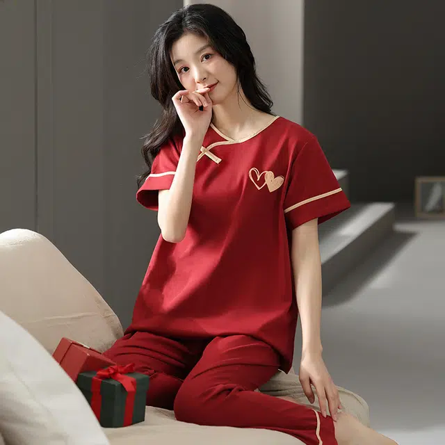 芬腾可安 设计感春夏季套头简约情侣款亲肤细腻时尚舒适家居服睡衣套装 女款