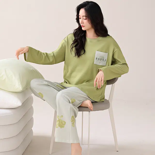 芬腾可安 家居服韩版经典简约带固定胸垫一体式轻熟风浅色系柔软轻盈精致亲肤遮肉外出可穿睡衣套装 女款
