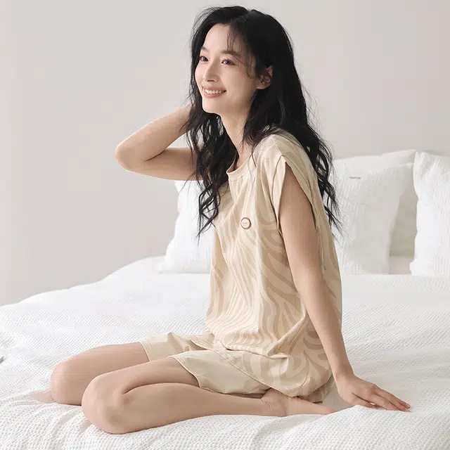 芬腾可安 亲肤韩版轻盈休闲大学生百搭显瘦轻便带胸垫时尚舒适外出宿舍都可穿的家居服睡衣套装 男女同款