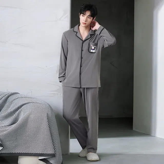 芬腾可安 秋冬季经典保暖锁温亲肤少年感外出可穿家居服睡衣套装 男款
