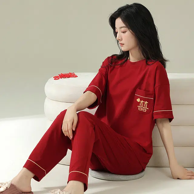 芬腾可安 设计感春夏季套头情侣款时尚舒适亲肤细腻家居服睡衣套装 女款