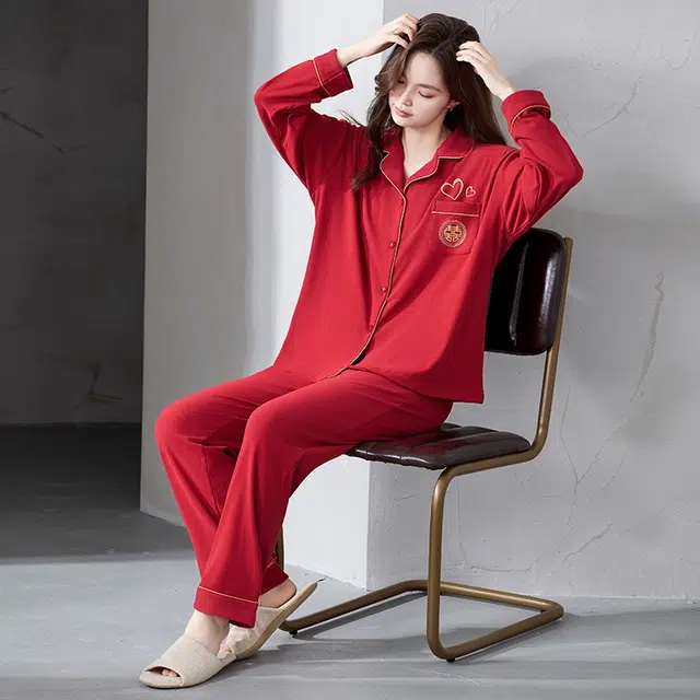 芬腾可安 喜庆秋冬季情侣款亲肤显瘦保暖柔软舒适家居服睡衣套装 女款