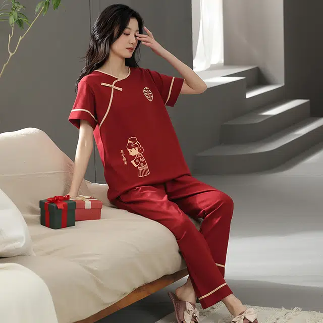 芬腾可安 设计感春夏季套头简约情侣款时尚舒适亲肤细腻家居服睡衣套装 女款
