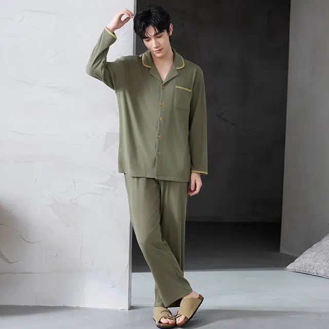 芬腾可安 秋冬季经典保暖锁温亲肤简约外出可穿少年感开衫家居服睡衣套装 男款