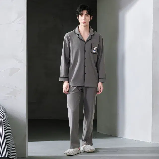 芬腾可安 秋冬季经典保暖锁温亲肤少年感外出可穿家居服睡衣套装 男款