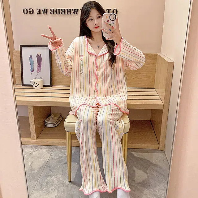芬腾可安 可外穿舒适春秋少女轻盈杯垫一体开衫亲肤家居服睡衣套装 女款