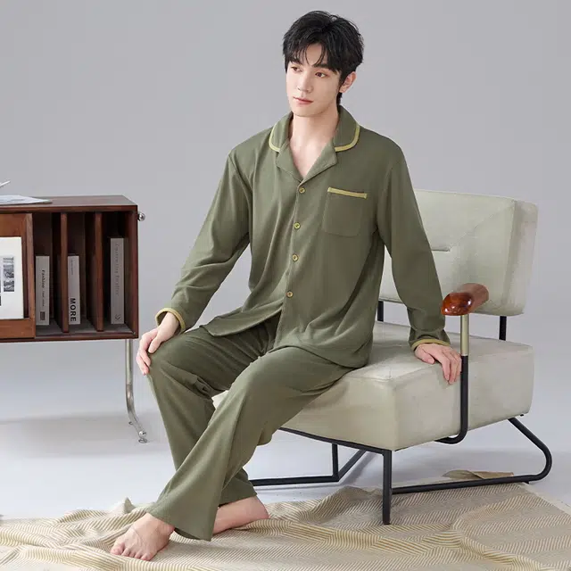 芬腾可安 秋冬季经典保暖锁温亲肤简约外出可穿少年感开衫家居服睡衣套装 男款