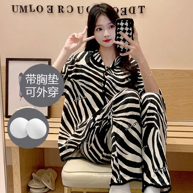 芬腾可安 亲肤休闲舒适春夏秋季带胸垫家居服透气睡衣套装 女款
