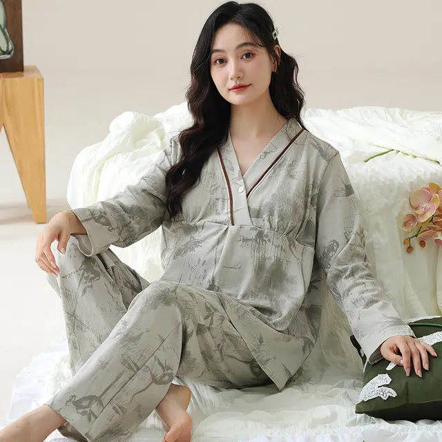 芬腾可安 春秋外出可穿柔软舒适自带杯垫哺乳期可穿月子家居服睡衣套装 女款