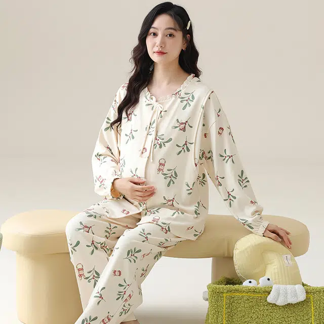 芬腾可安 外出可穿柔软舒适春秋休闲哺乳期可穿的月子家居服睡衣套装 女款