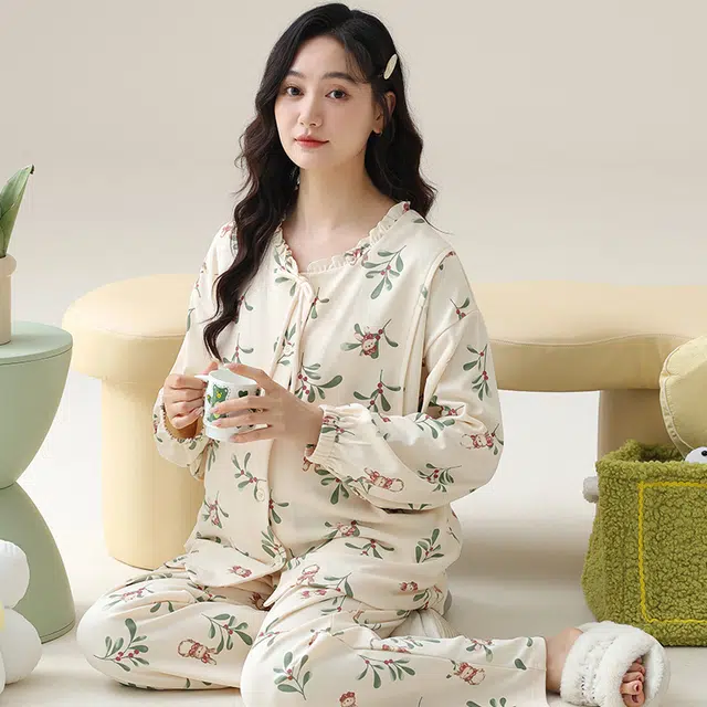 芬腾可安 外出可穿柔软舒适春秋休闲哺乳期可穿的月子家居服睡衣套装 女款