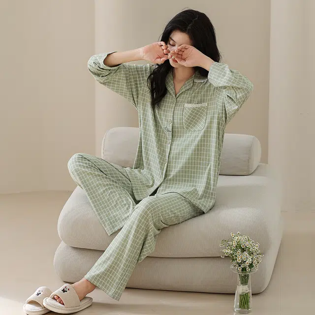 芬腾可安 秋冬季精致浅色系设计感亲肤情侣款加厚显瘦家居服睡衣套装 女款