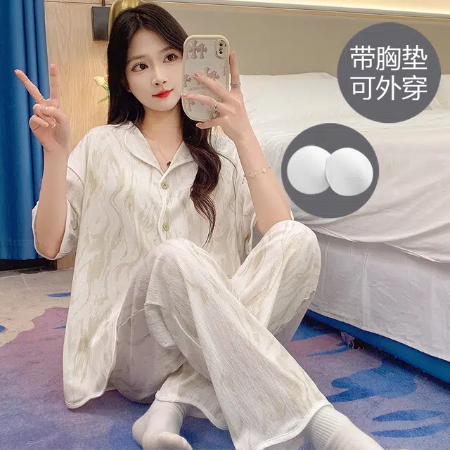 芬腾可安 春夏秋季带胸垫亲肤舒适透气休闲家居服睡衣套装 女款