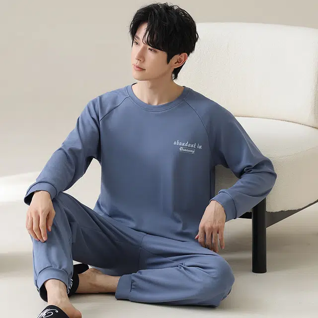 芬腾可安 外出可穿纯棉春秋透气柔软舒适经典宽松亲肤家居服睡衣套装 男款