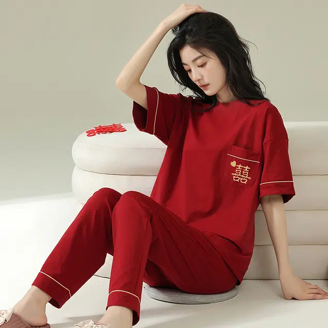 芬腾可安 设计感春夏季套头情侣款时尚舒适亲肤细腻家居服睡衣套装 女款