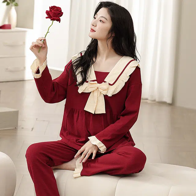 芬腾可安 春秋鸿运喜庆纯棉舒适本命年柔软显瘦亲肤简约家居服睡衣套装 女款