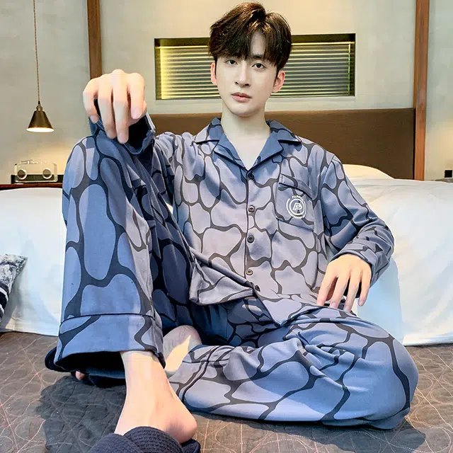 芬腾可安 春秋季可外穿遮肉休闲显瘦经典时尚家居服睡衣套装 男款