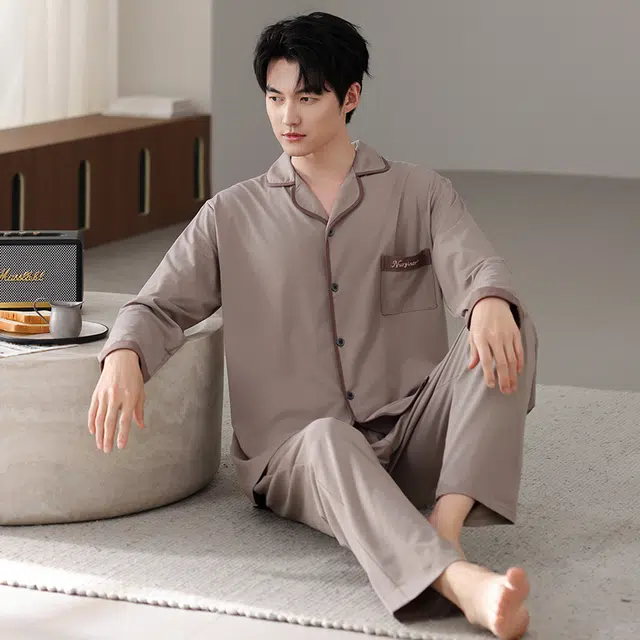 芬腾可安 秋冬外出可穿的加厚保暖舒适透气亲肤简约家居服睡衣套装 男款