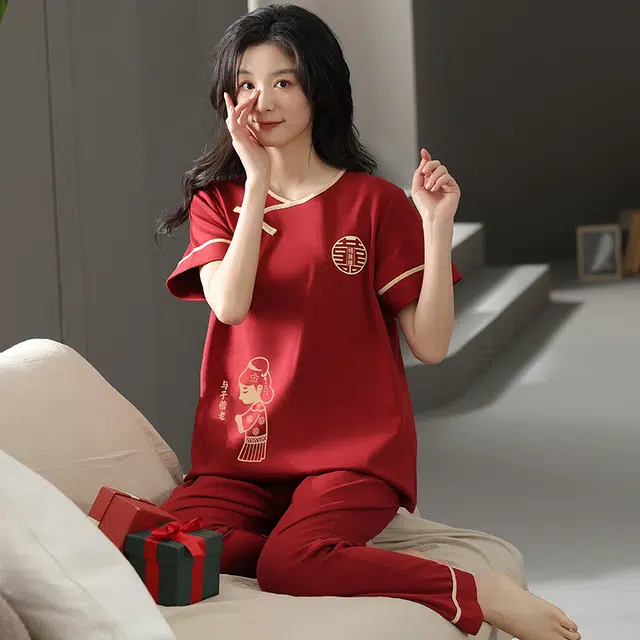 芬腾可安 设计感春夏季套头简约情侣款时尚舒适亲肤细腻家居服睡衣套装 女款