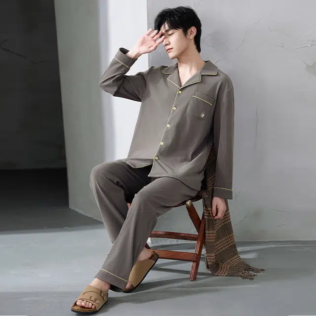 芬腾可安 秋冬季经典保暖锁温亲肤简约少年感开衫外出可穿家居服睡衣套装 男款