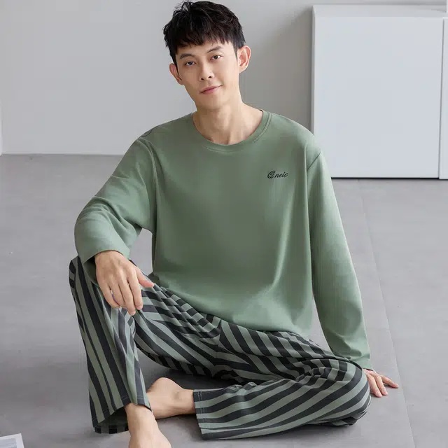 芬腾可安 纯棉气质春秋季外出可穿亲肤舒适休闲轻盈家居服睡衣套装 男款