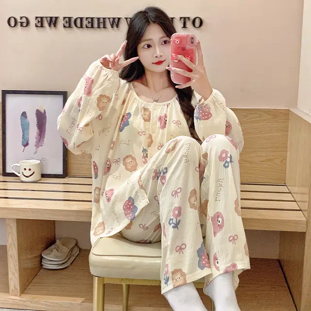 芬腾可安 可外穿柔软一体式亲肤带胸垫家居服睡衣套装 女款