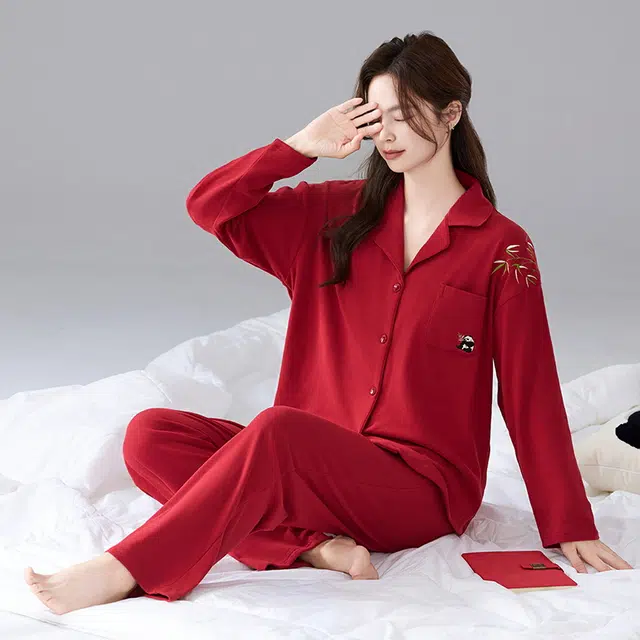 芬腾可安 喜庆秋冬季显瘦国风情侣款亲肤保暖柔软舒适家居服睡衣套装 女款