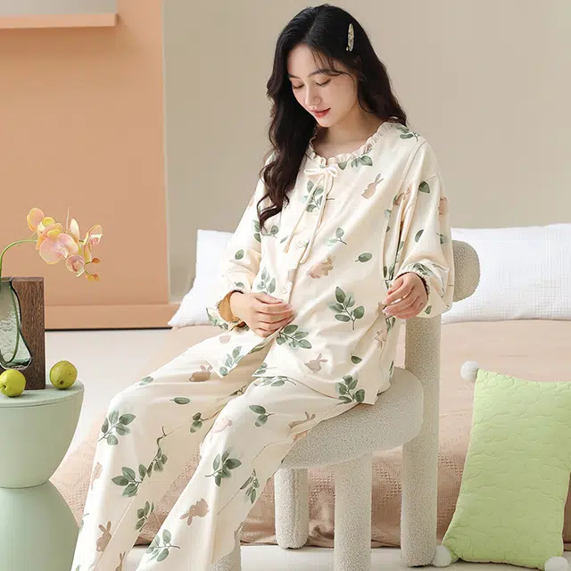 芬腾可安 外出可穿柔软舒适春秋哺乳期可穿的月子家居服睡衣套装 女款
