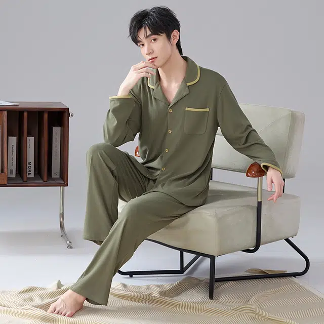 芬腾可安 秋冬季经典保暖锁温亲肤简约外出可穿少年感开衫家居服睡衣套装 男款