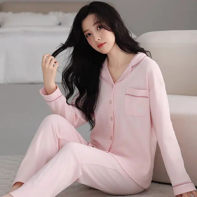 芬腾可安 秋冬休闲简约显瘦舒适开衫纯棉亲肤透气家居服睡衣套装 女款