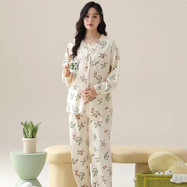 芬腾可安 外出可穿柔软舒适春秋休闲哺乳期可穿的月子家居服睡衣套装 女款