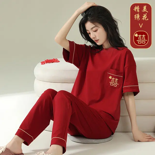 芬腾可安 设计感春夏季套头情侣款时尚舒适亲肤细腻家居服睡衣套装 女款